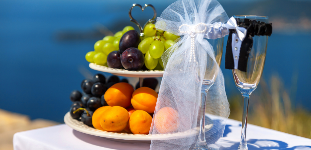Plates of fresh fruit are ideal for a beach wedding reception