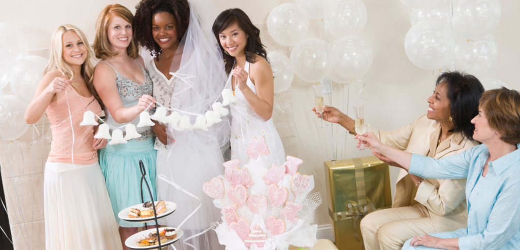 Friends and family gather for a bridal shower