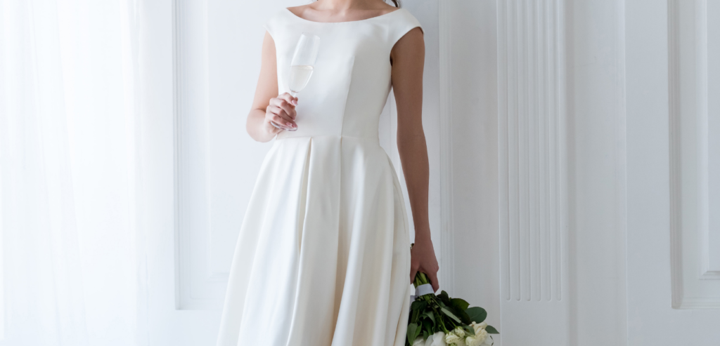 A simple, princess cut wedding dress