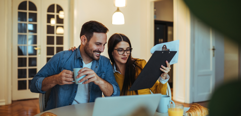 Couple looks at checklist