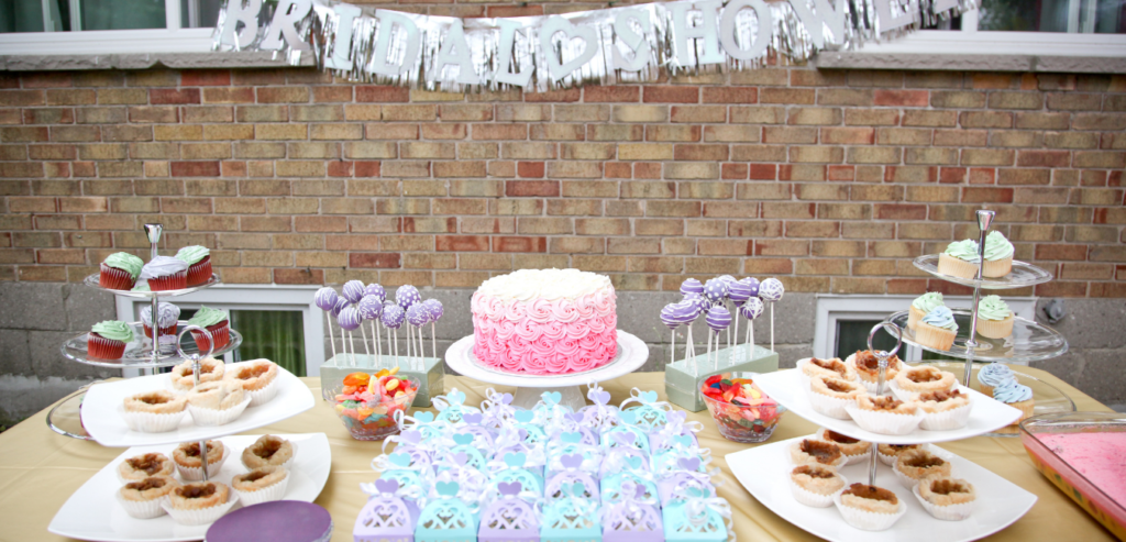 A table full of yummy food adds to the fun of a bridal shower