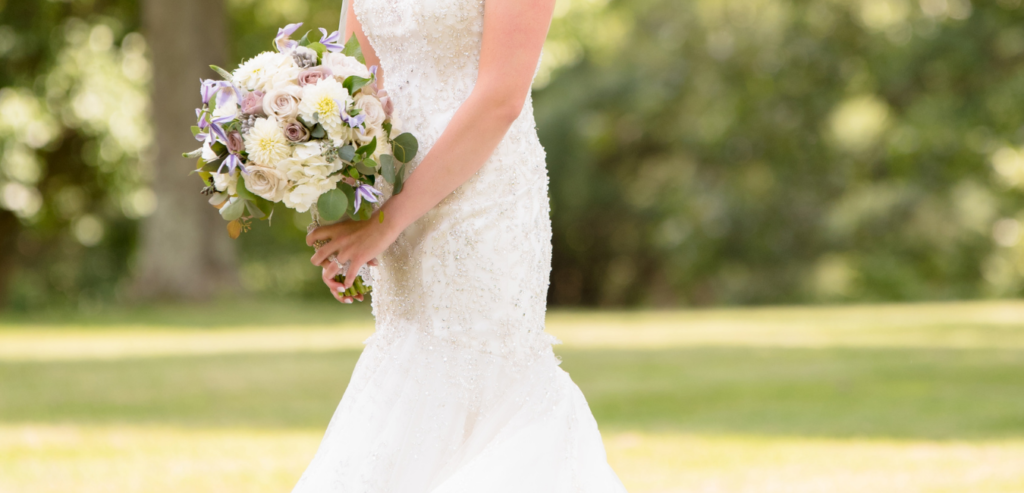 A mermaid style wedding dress made mostly with lace