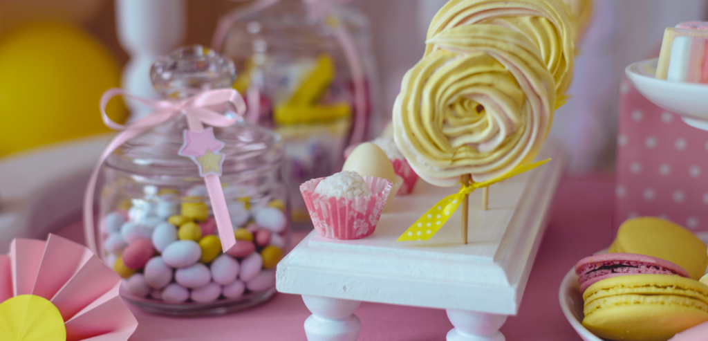 Yellow Spiral Lollipops on Candy Buffet